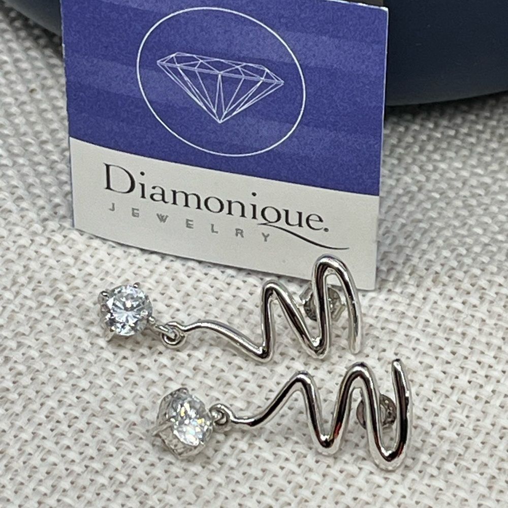 Unique Diamonique Sterling Silver 925 Earrings – 1" Length, 4.6g - Picture 5 of 17